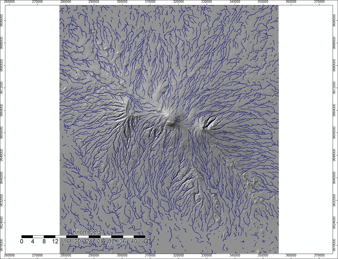 Map of channels and hillshade