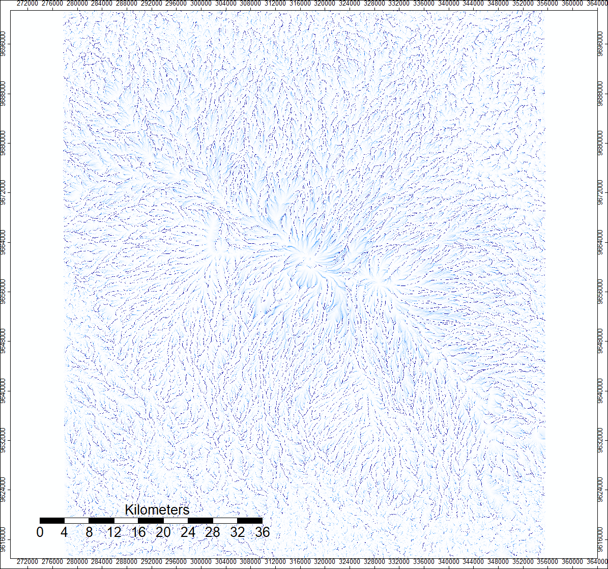 Map of flow accumulation